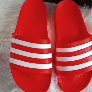 New Adidas Solar Red Adilette Aqua Slides Slip-On Sandals Women's US 10